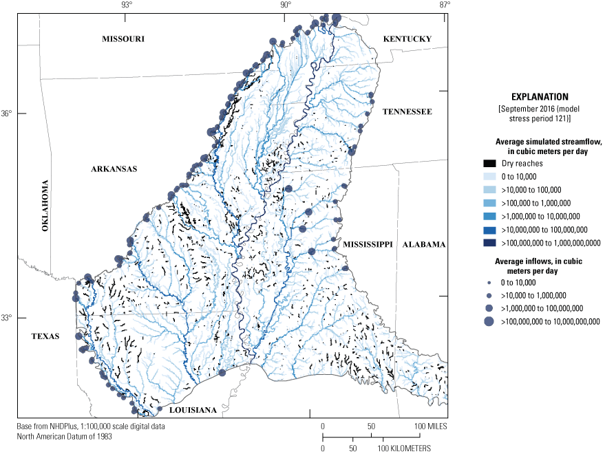 Accumulation of streamflow in the downstream direction is one indicator of correct
                        routing in the stream network.