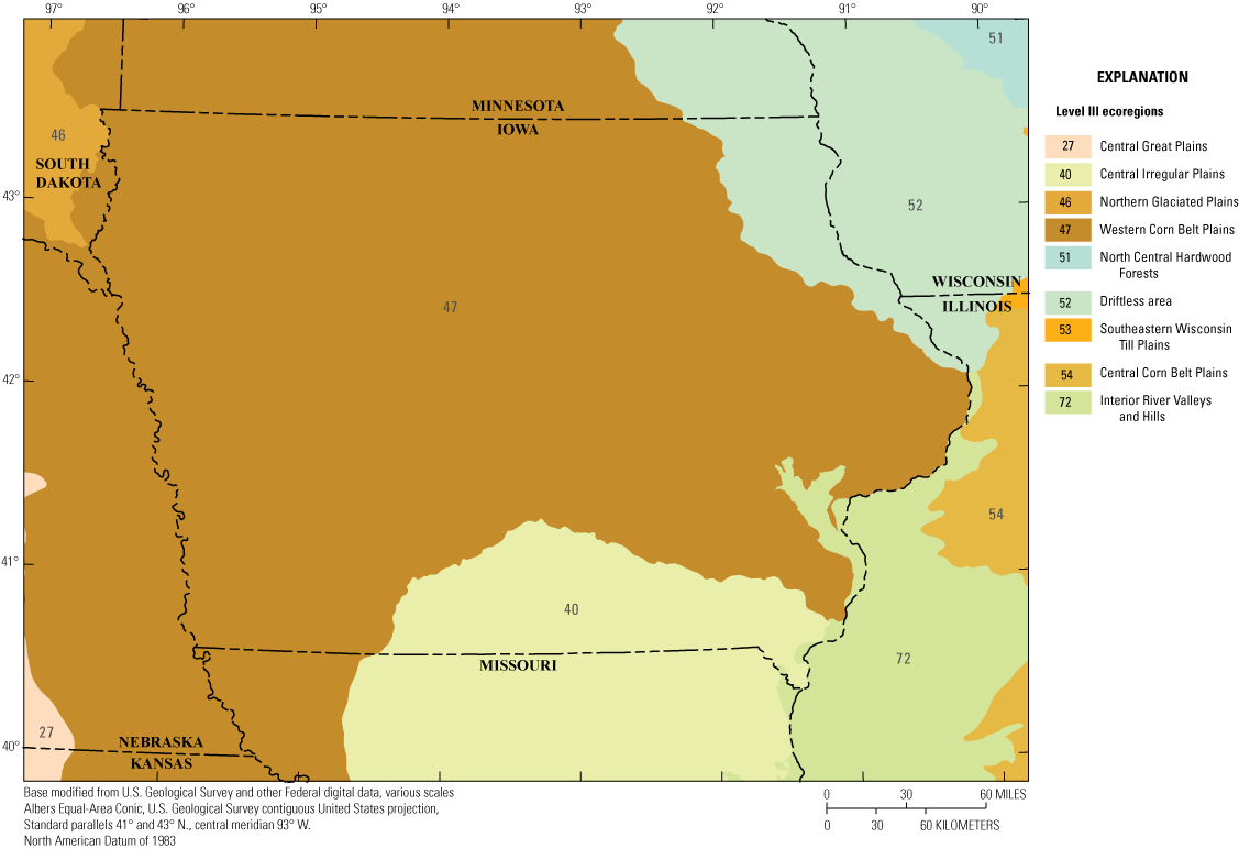 Level 3 ecoregions that cover Iowa. The Western Corn Belt Plains covers most of Iowa.