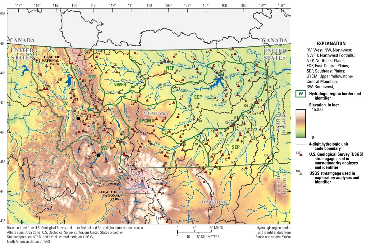 The study area, which includes Montana and the northwestern part of Wyoming, contains
168 streamgages.