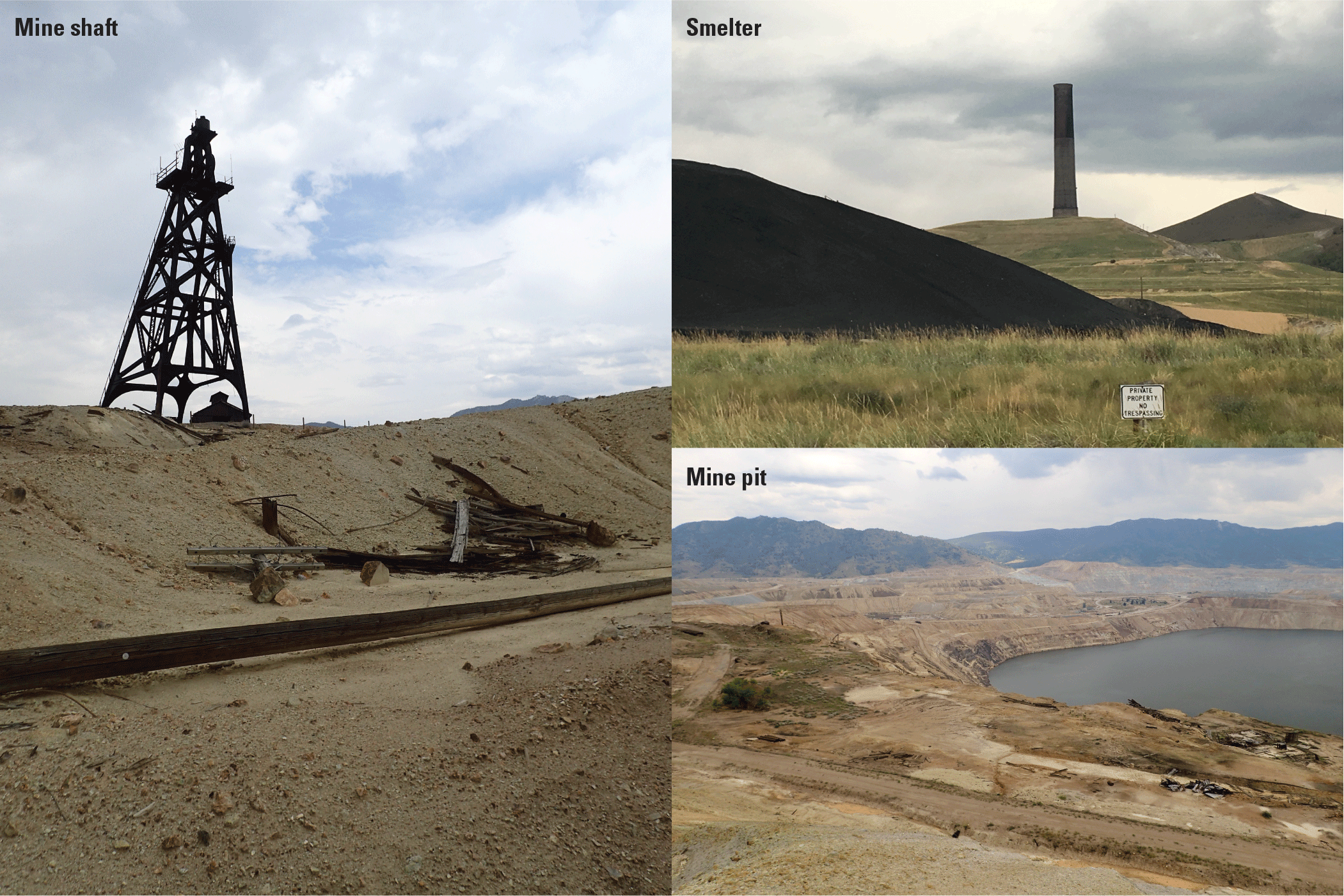 The land surrounding the mine shaft and pit are mostly barren with minimal living
                        vegetation.
