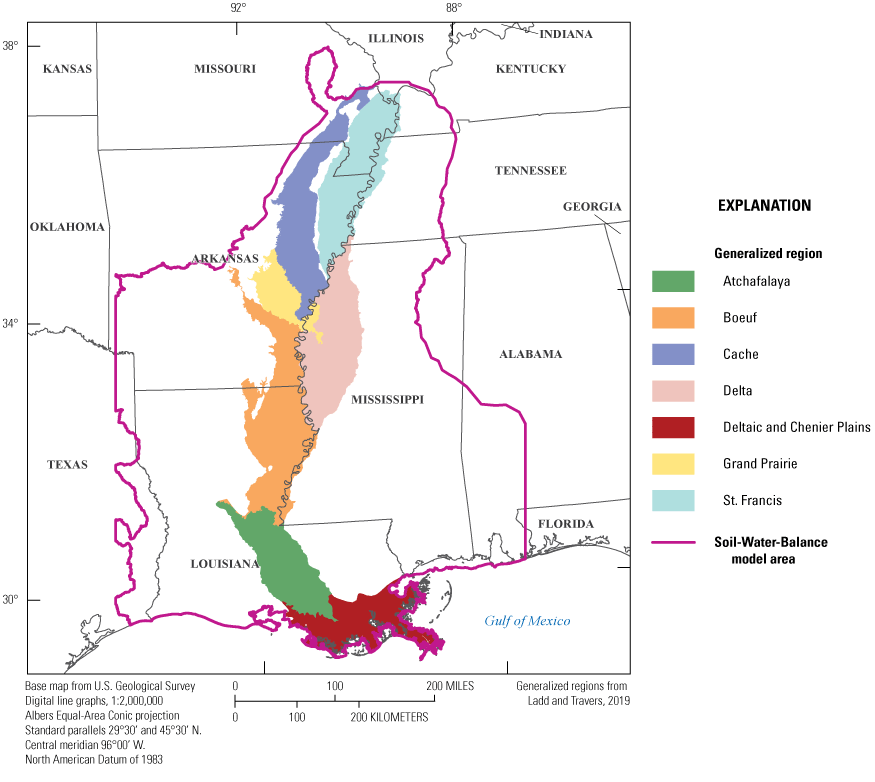 The seven regions are about equally sized within the Mississippi Alluvial Plain.