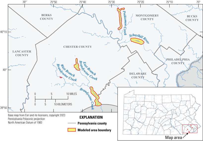 Figure 7. Locations of flood-documentation maps are in southeastern Pennsylvania.