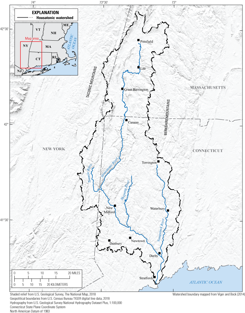 The watershed is between the Taconic and Berkshire Mountains.