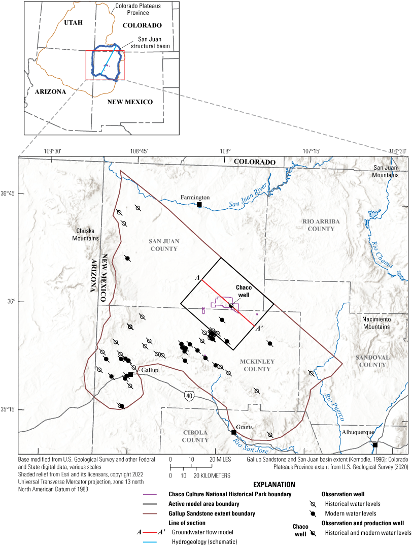 Active model area includes the Chaco well and is located within the San Juan structural
                     Basin in northwestern New Mexico.