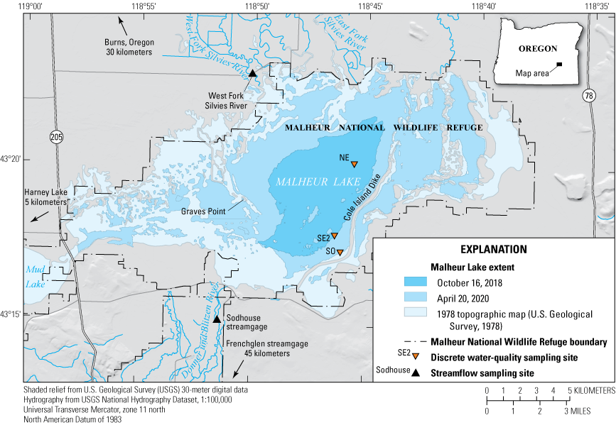 Malheur Lake and its tributaries in southeastern Oregon.