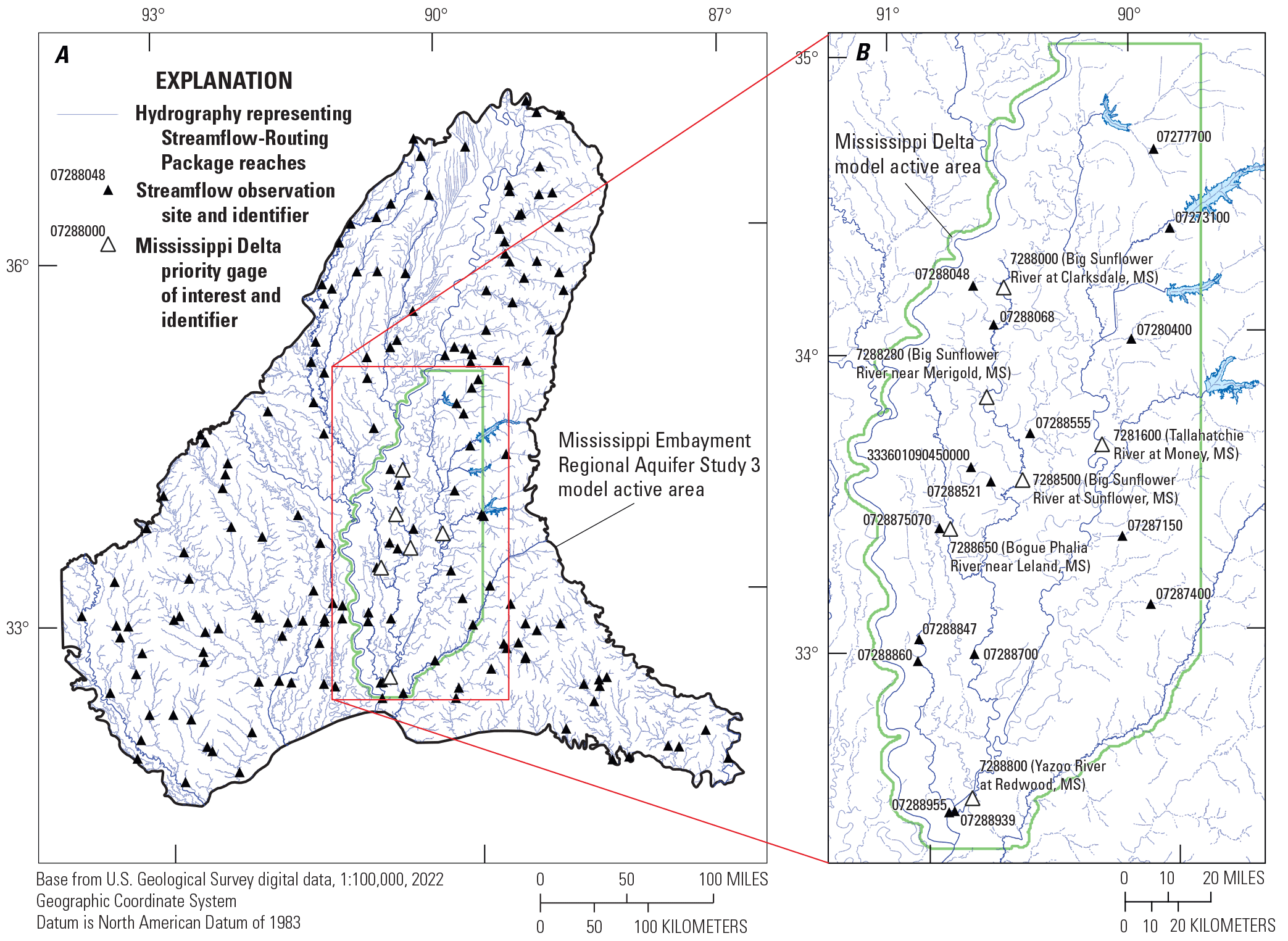 Streamflow observation sites are well-distributed around the two models.
