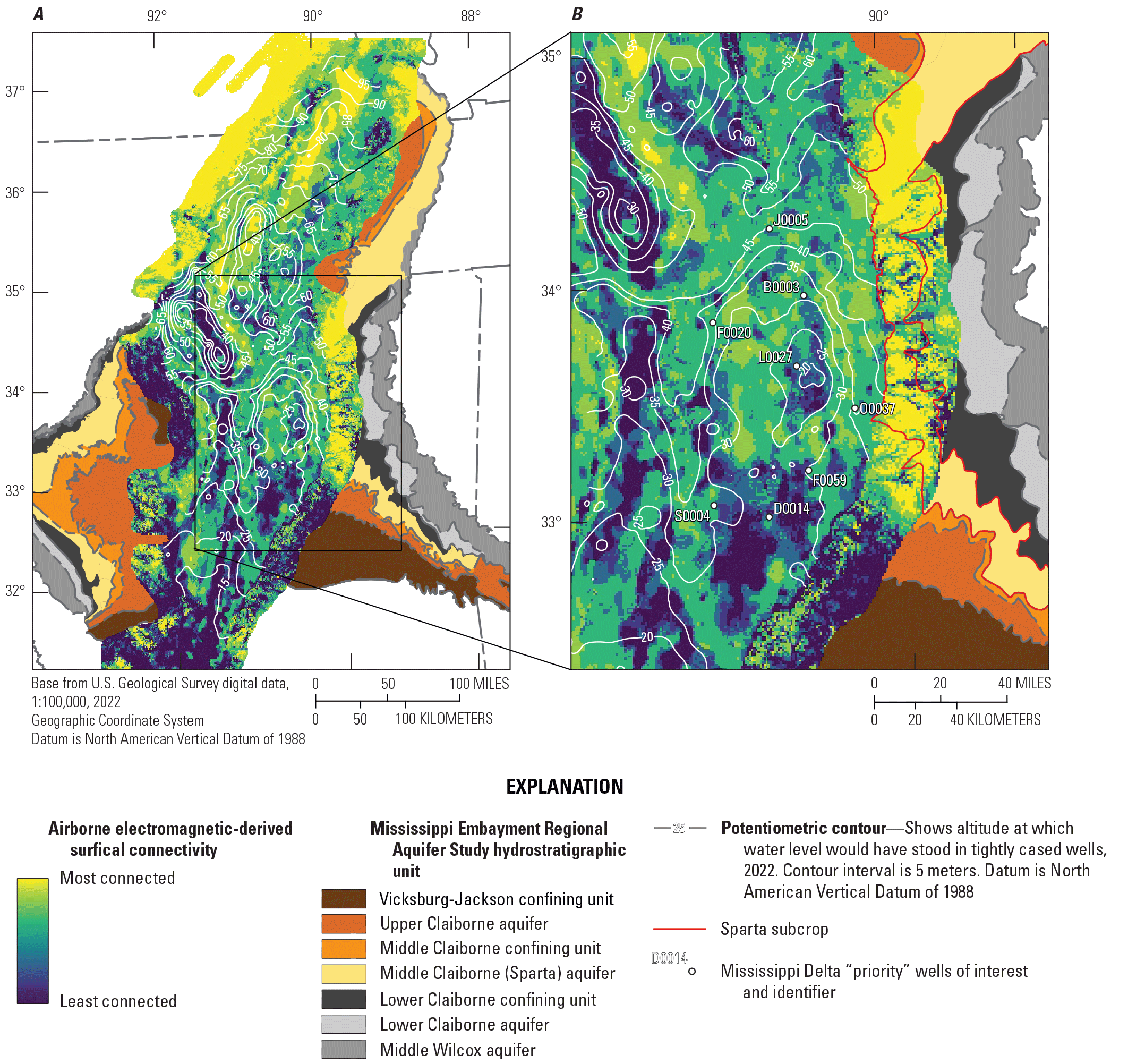 Areas of increased drawdown often coincide with areas interpreted to have surficial
                     connectivity.
