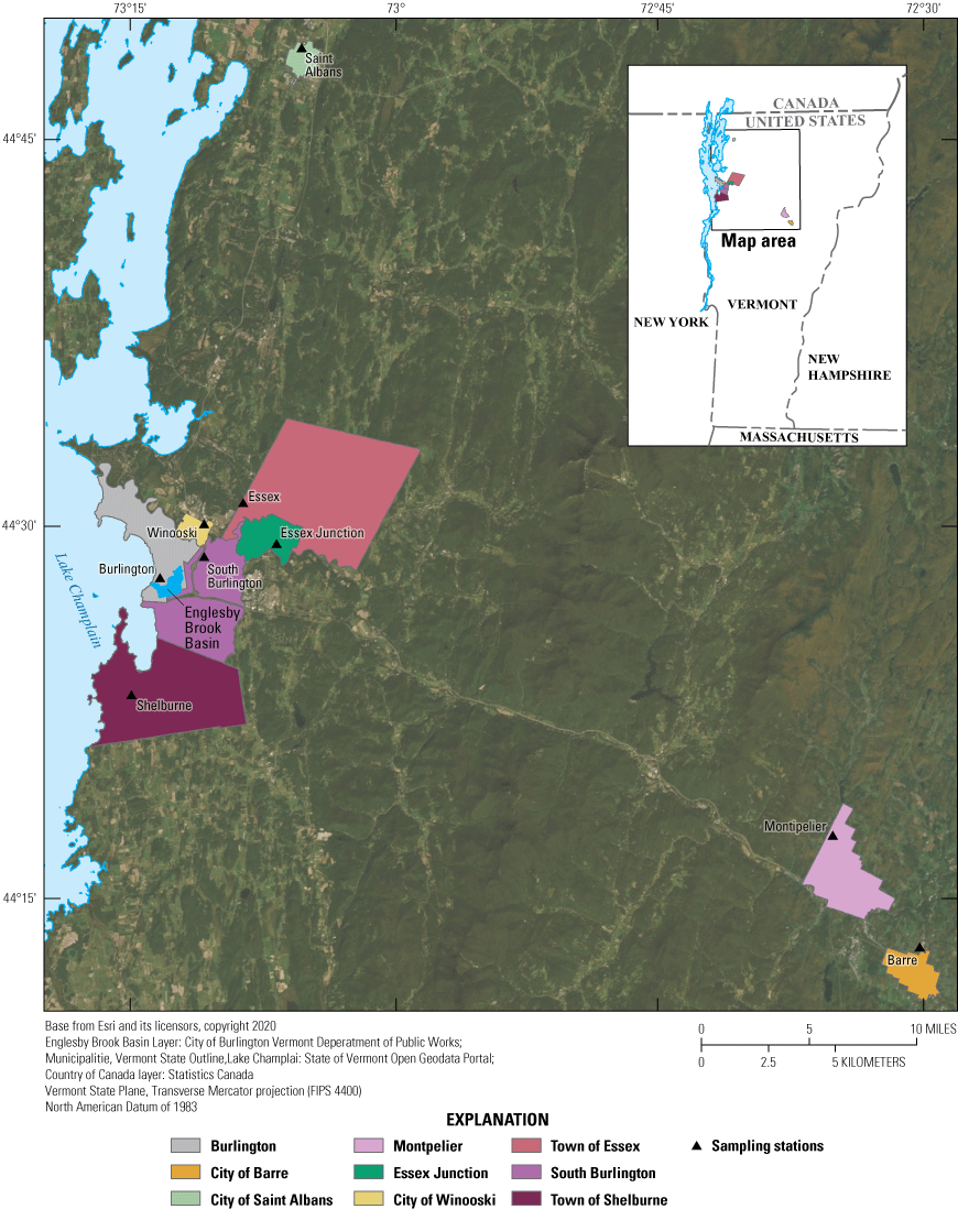 Participating municipalities are mostly in greater Burlington near Englesby Brook
                        Basin. Two are about 30 miles southeast of the basin.