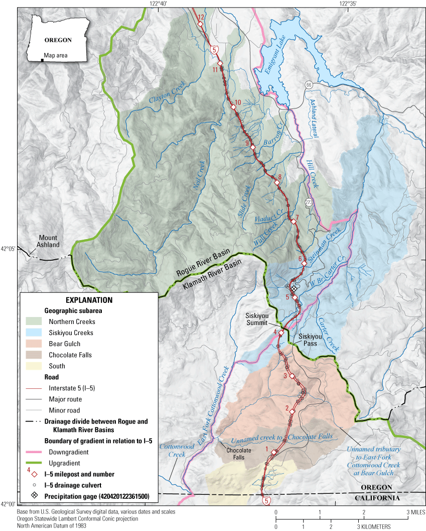 The study areas is divided into five geographic subareas, divided between east and
                     west by Interstate 5.