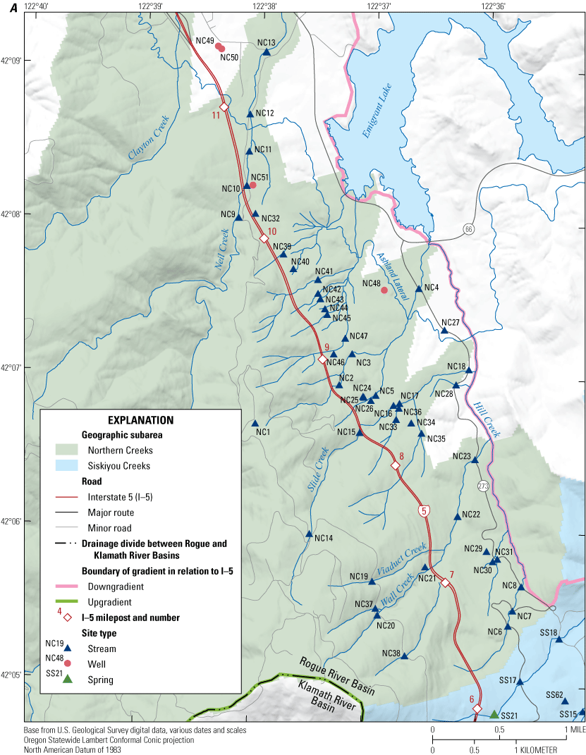 Most sites are east and downgradient from Interstate 5 and west of Highway 273.