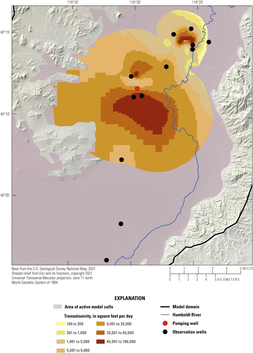 3. Estimated transmissivity of the area of drawdown from two multi-well pumping tests
                     in Lovelock Valley, Nevada.