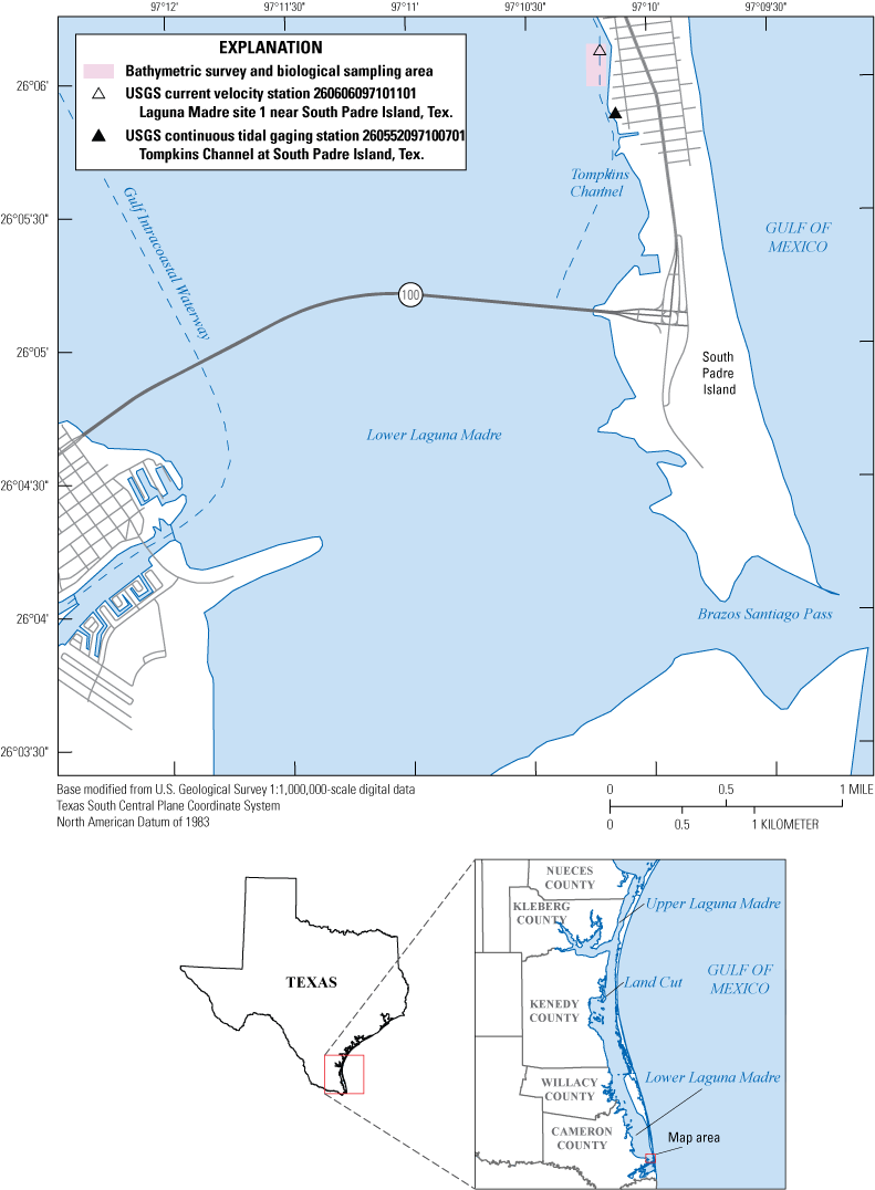 The study area is located at the southern end of the lower Laguna Madre, on and just
                     west of South Padre Island.