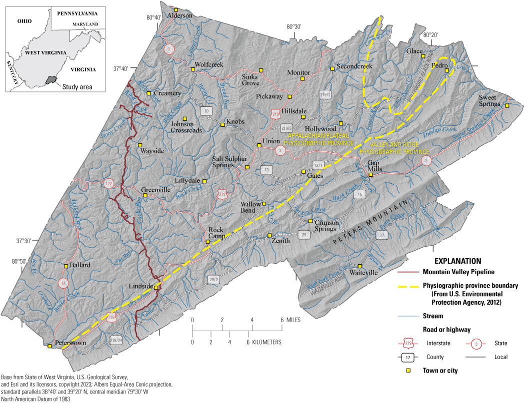 Most of the county is in the Appalachian Plateau Province, northwest of Peters Mountain.