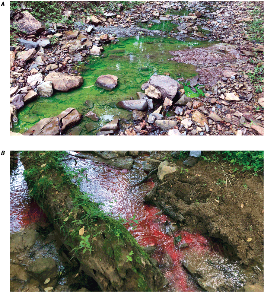 Photographs show both injection points into small streams surrounded by rocks