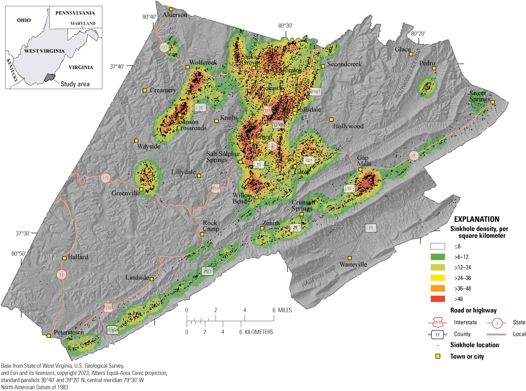 The greatest sinkhole density is mostly in the north central part of the county