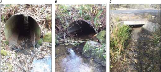 Figure 2. Three panels, each containing a photograph of a culvert.