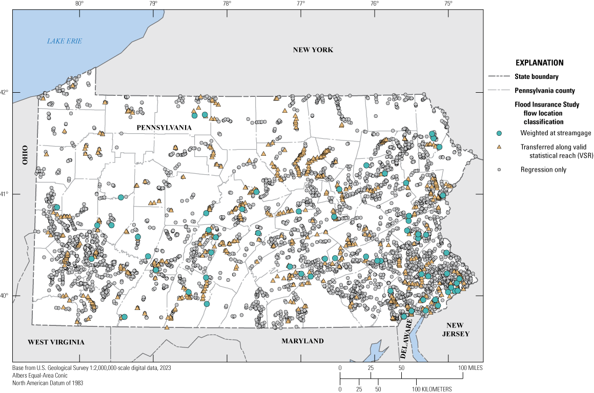 The classified study flow locations are throughout Pennsylvania.