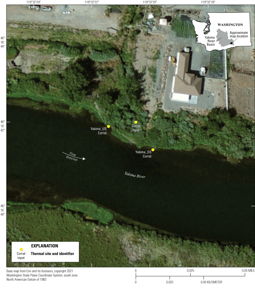 Temperature sensor locations at Corral Creek are on the northern bank or just north
                           of the Yakima River, with Corral input being the only sensor not on the bank.
