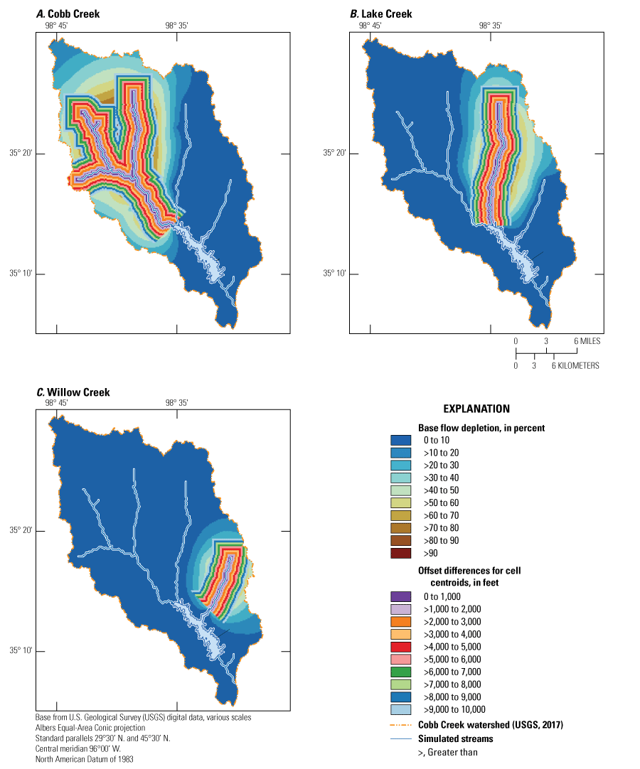 Figure 20. Maps show offset distances for cell centroids on capture maps used to calculate
                           statistics for Cobb, Lake and Willow Creeks.