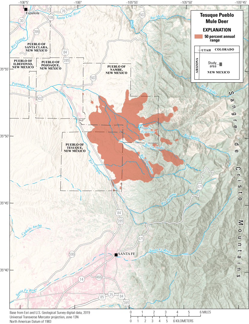 A large part of the annual range is in Pueblo of Nambe, New Mexico, and Pueblo of
                           Tesuque, New Mexico.