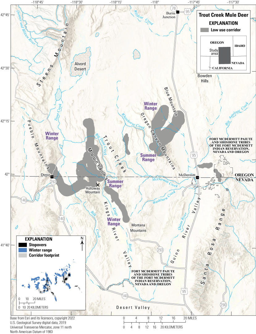 There is minimal highway overlap with most of the low use corridor in the Trout Creek
                           and Orgon Canyon Mountains.