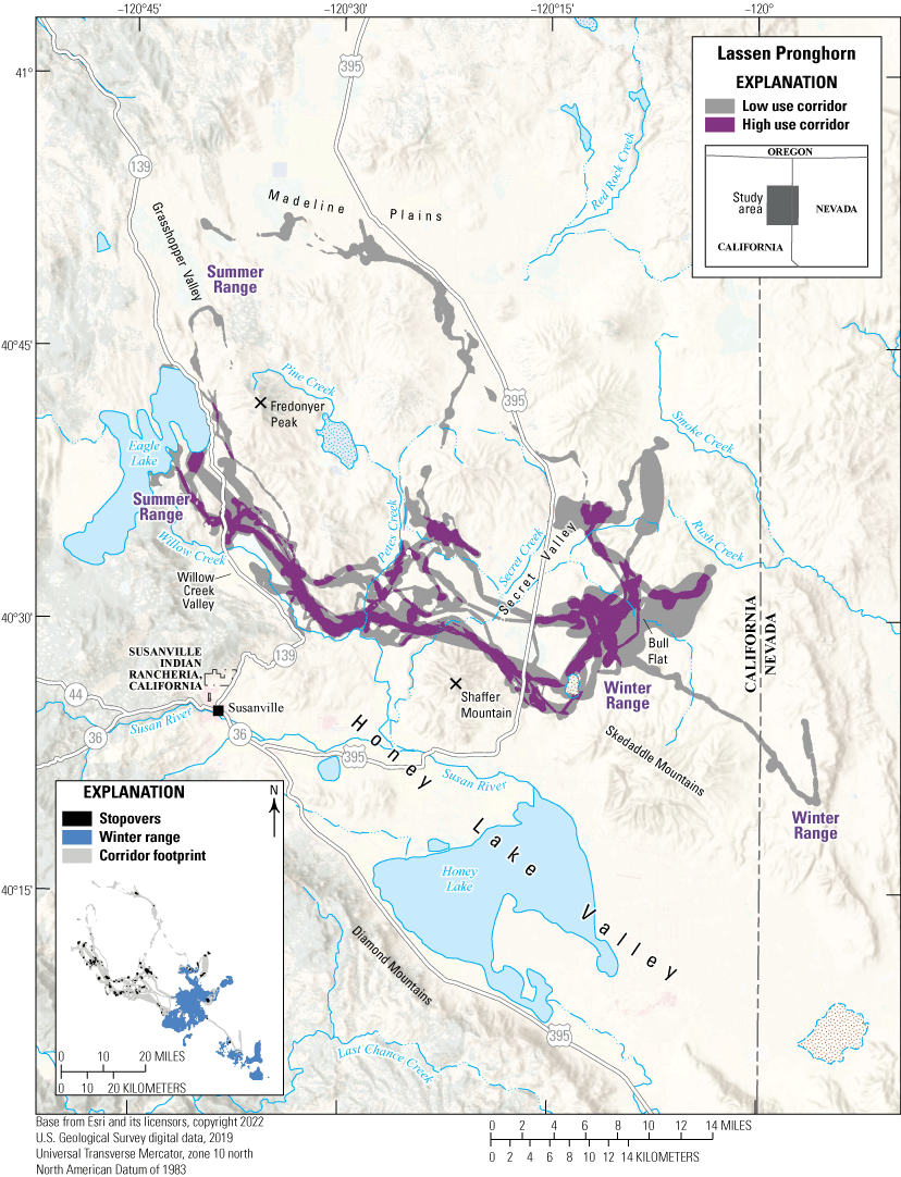 U.S. Highway 395 and State Route 139 intersect low and high use corridors.