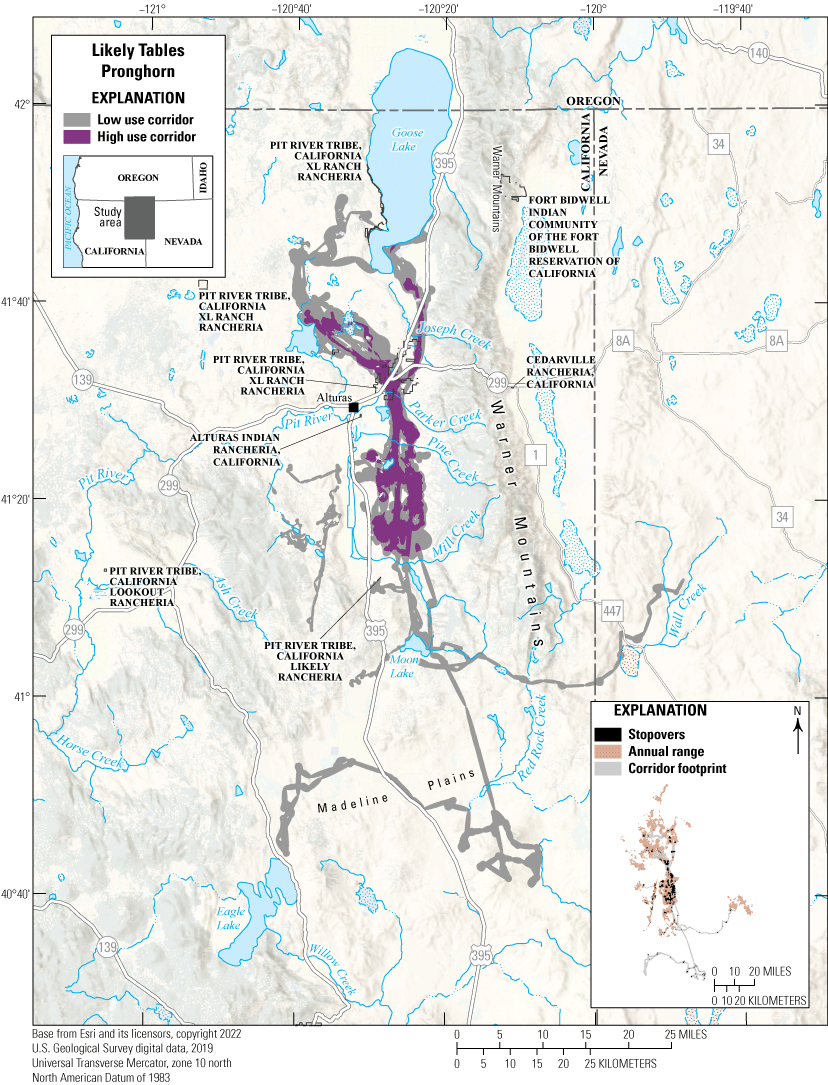 The northern part of the high use corridor is intersected by U.S. Highways 395 and
                           299.