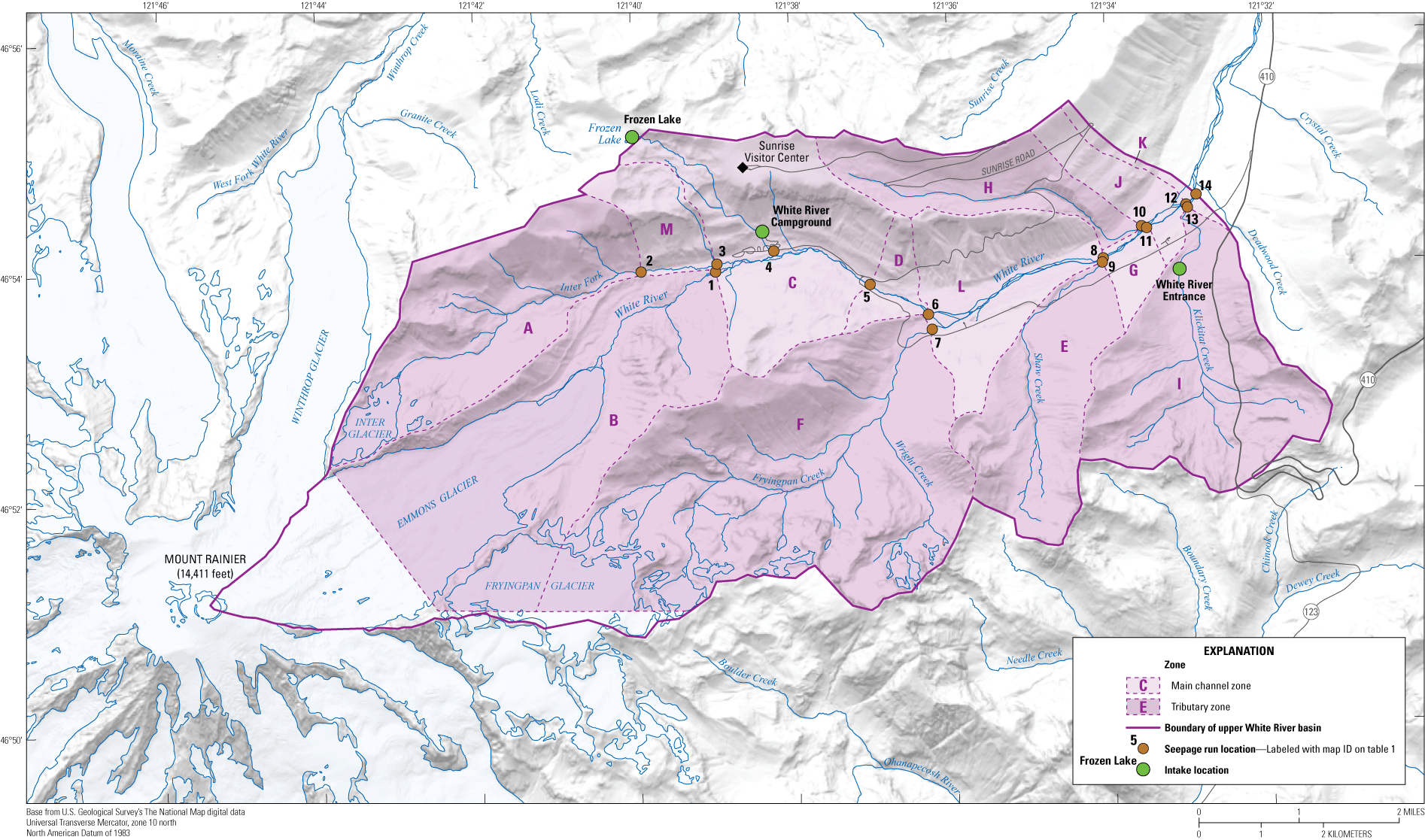 Upper White River drainage basin in Mount Rainier National Park, Washington.