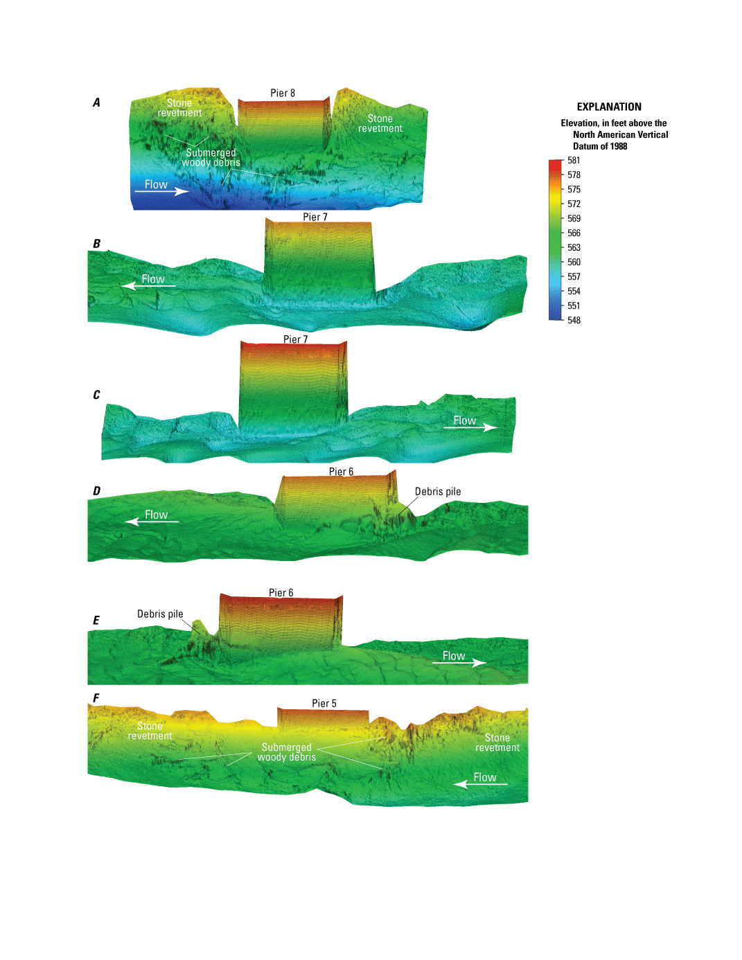 Visualization of channel bottom and sides of piers at Missouri Highway 5 bridges over
               the Missouri River at Boonville.