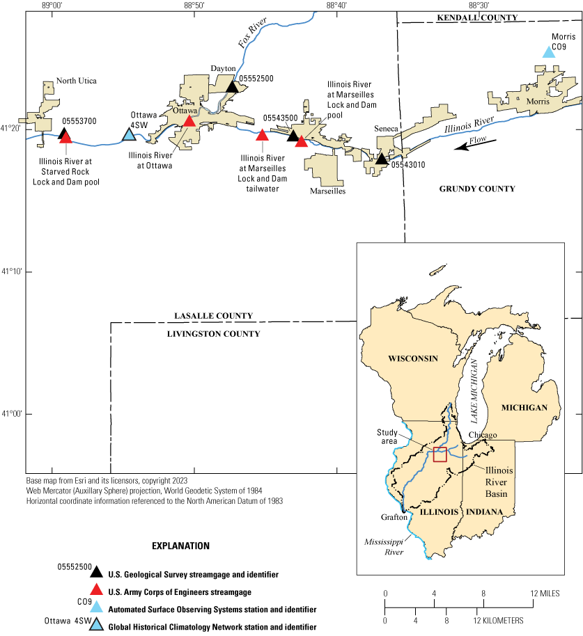 The study area and Illinois River Basin are southwest of Lake Michigan.