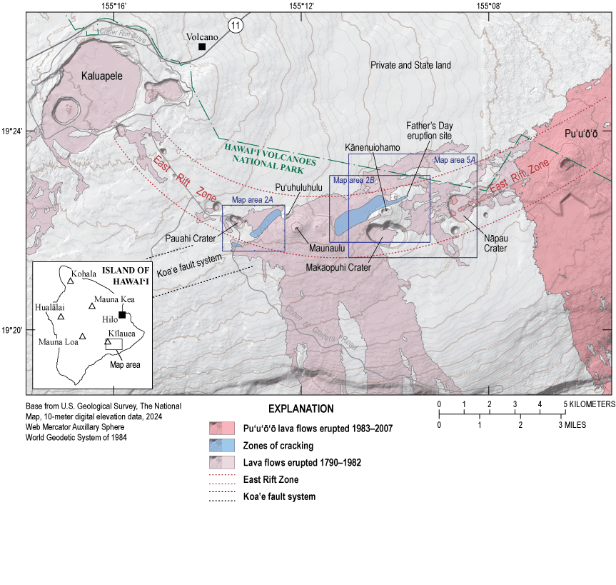 1. Areas of cracking were found in three distinct zones in the upper East Rift Zone,
                     where past activity has occurred.