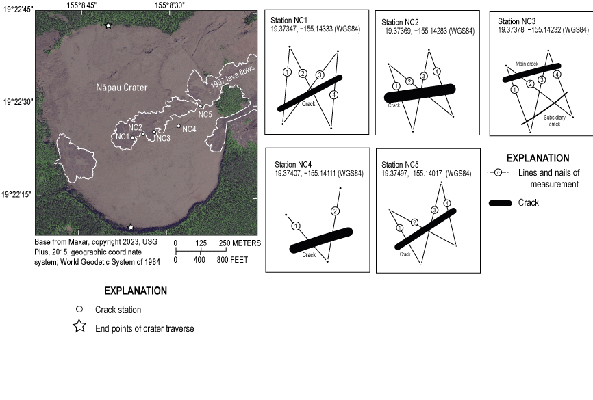 2.1. Crack locations and measurement methods within Nāpau Crater.