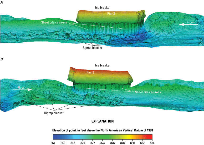 Visualization of channel bottom and sides of pier at U.S. Highway 136 bridge over
               the Missouri River at Brownville, Nebraska.