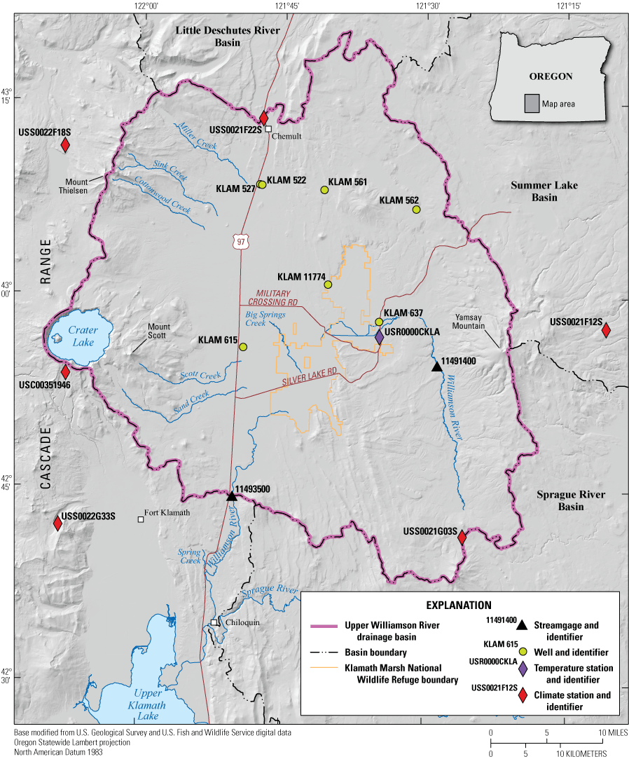 Hillshade base map provides spatial reference for the location of various sites and
                     hydrologic features in and near the study area.
