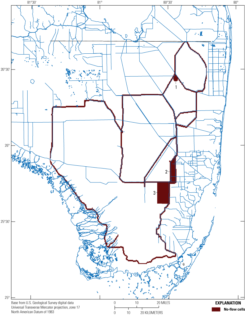 Areas where flow vectors cannot be calculated are in the eastern and northern parts
                        of the Everglades Depth Estimation Network