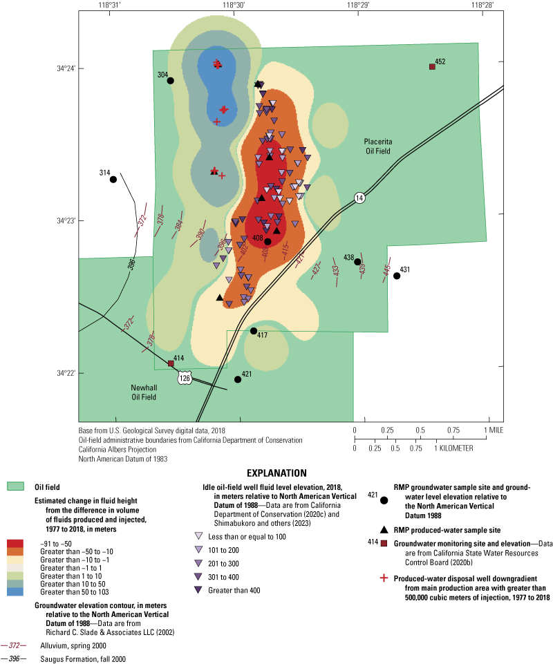 Fluid height has decreased in the main production area but increased downgradient
                        of the main production area.