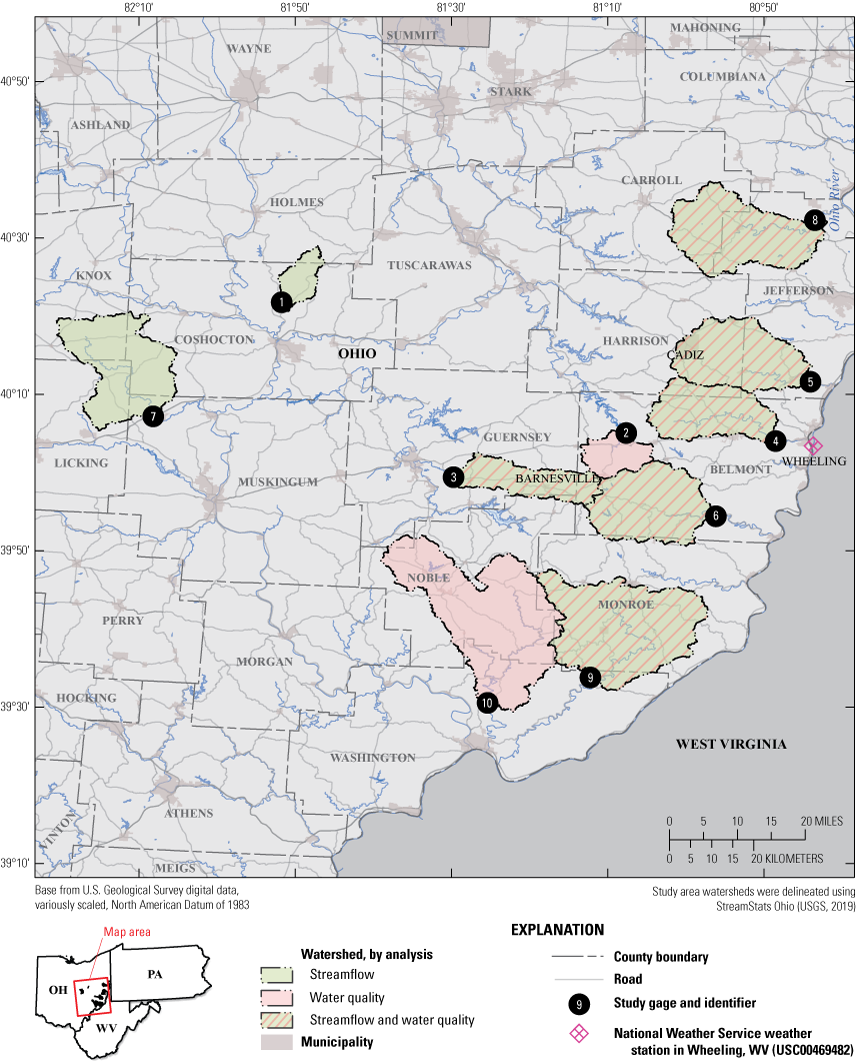 Both streamflow and water-quality were analyzed at six sites. Streamflow and water
                     quality were each analyzed at two additional, distinct sites.