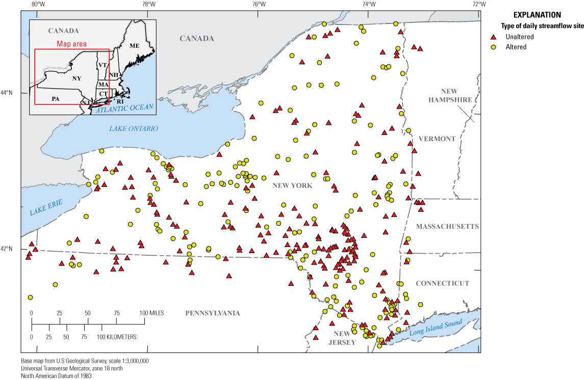 Altered and unaltered streamgages are distributed throughout the study area