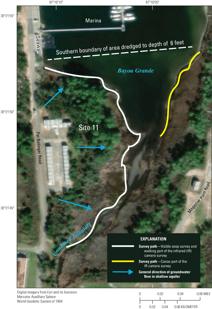 Study area and pathway taken for visible and camera survey.