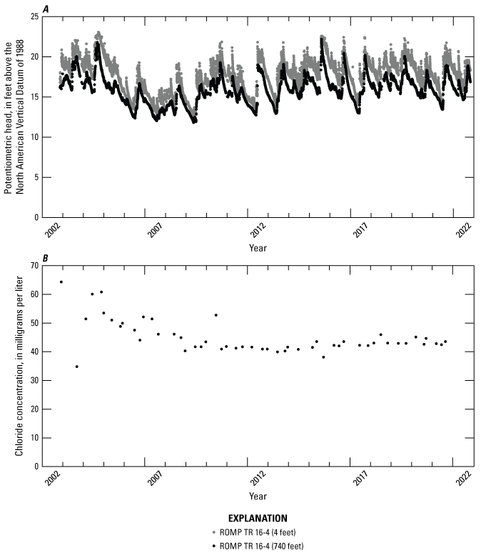 No trends in hydraulic heads or chloride concentrations.