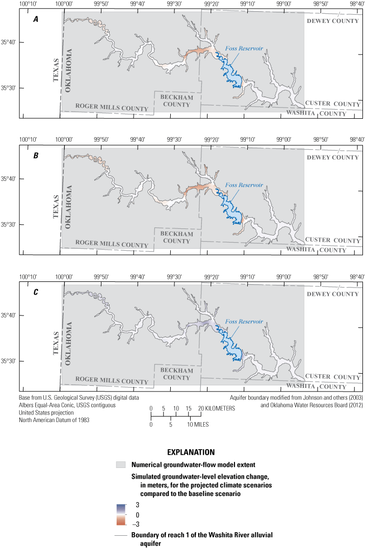 Figure 7. Maps show similar decrease in central-tendency and warmer/drier but increase
                        in less-warm/wetter relative to baseline.