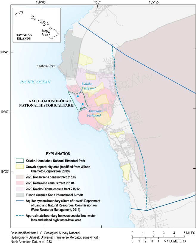 2. Urban-development and growth-opportunity areas in the Keauhou aquifer system are
                     mostly located near the western coastline.