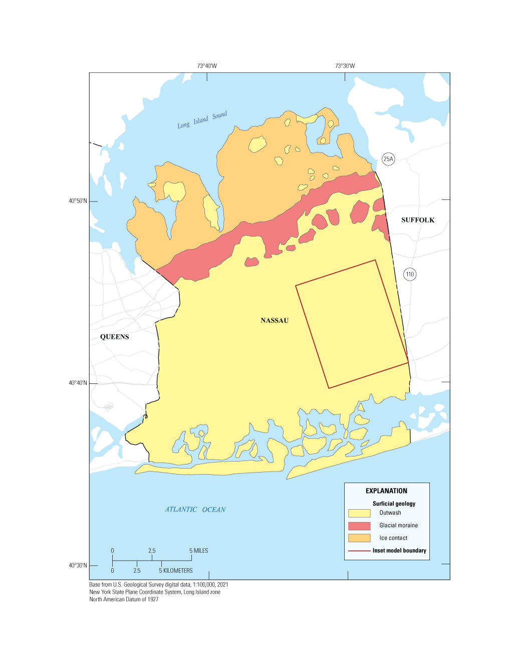 The surficial geology in the inset model area is all outwash.