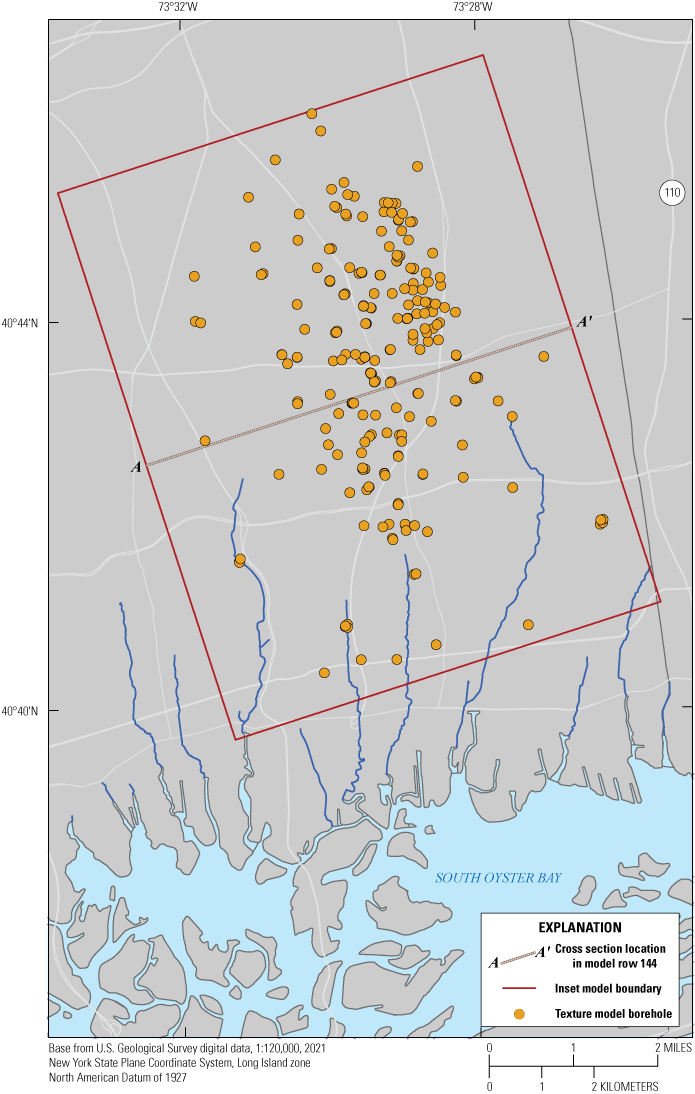 Texture model boreholes were distributed relatively evenly from north to south but
                              more central east to west within the inset model boundary.