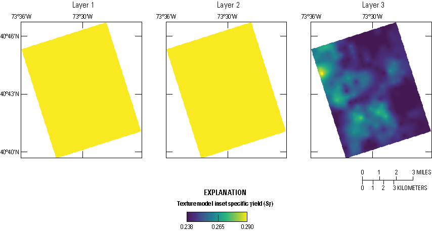 Specific yield is at the upper bound in layers 1 and 2 with more spatial variability
                              in layer 3 for the Texture Model.