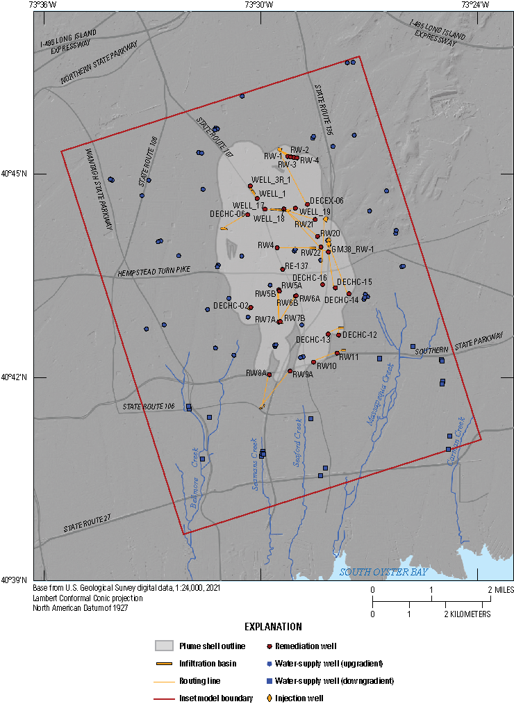 The complex network connecting remediation wells with the infiltration and injection
                           wells depicts the engineering system that constrains extraction rates.