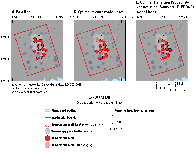 The spatial pattern of optimal pumping solutions are different from the baseline but
                           the constraints on the optimization make the changes subtle.