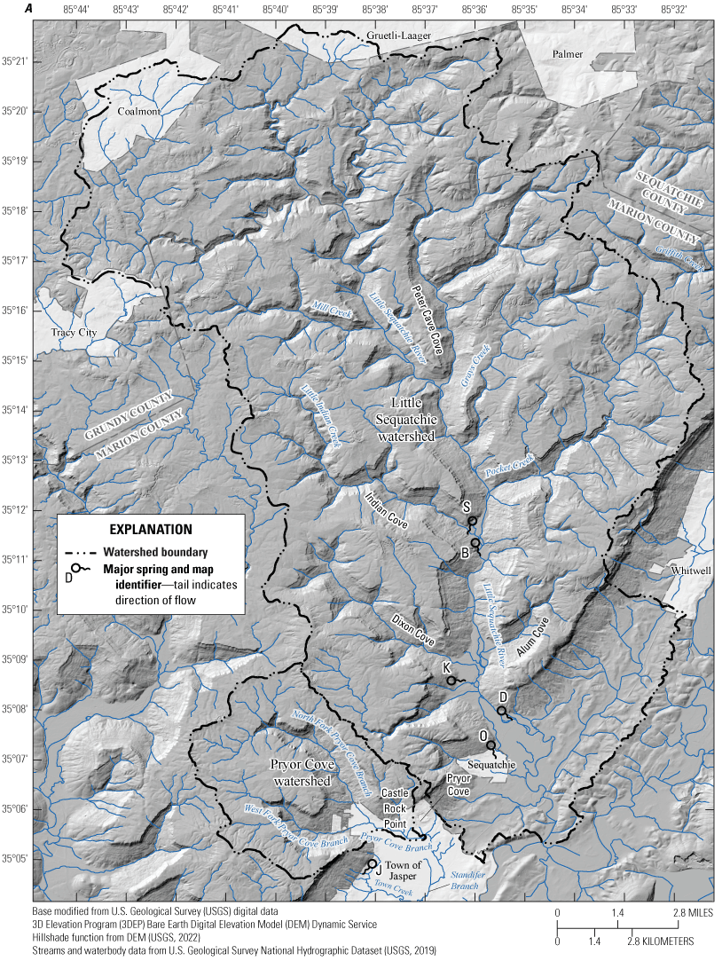 Alt text: Little Sequatchie watershed bordered north to south by the Collins River,
                           Elk River, Battle Creek and Pryor Cove watersheds.