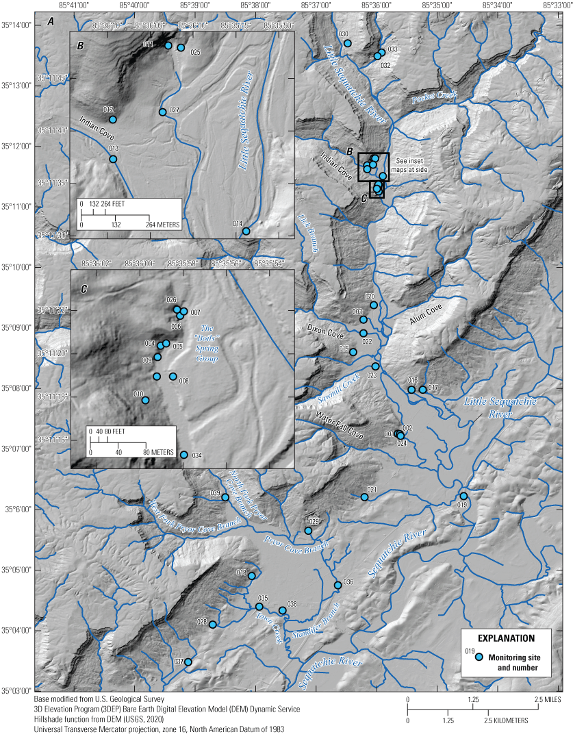 Alt text: Monitoring sites are distributed throughout the study area.