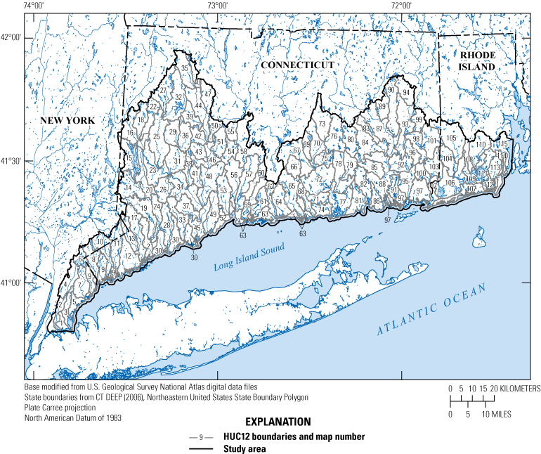 The study area includes 115 twelve-digit hydrologic unit code (HUC12) watersheds.